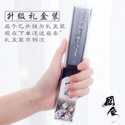 新品丝绸折扇扇面桃花手工汉x服复古公主日式不锈钢迷你易纸手绘