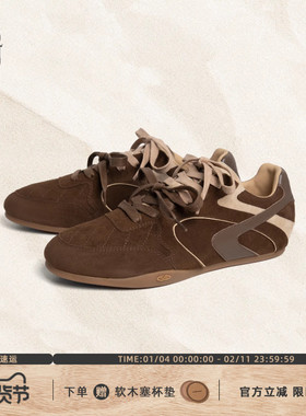 GLITTER FOCUS头层牛皮运动休闲阿甘鞋棕色羊反绒复古薄底德训鞋