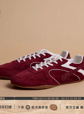 GLITTER FOCUS复古安哥拉红德训鞋女新年红休闲板鞋赛车薄底鞋