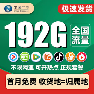 中国广电流量卡纯流量上网卡无线流量卡5G手机卡电话卡通用不限速