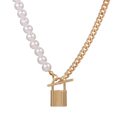 现货Prl el wo acceories 金属锁吊坠珍珠链锁骨链