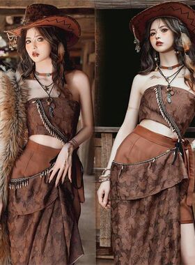 新款野性部落公主民族风西域风女神部落公主西部牛仔旅拍写真服装