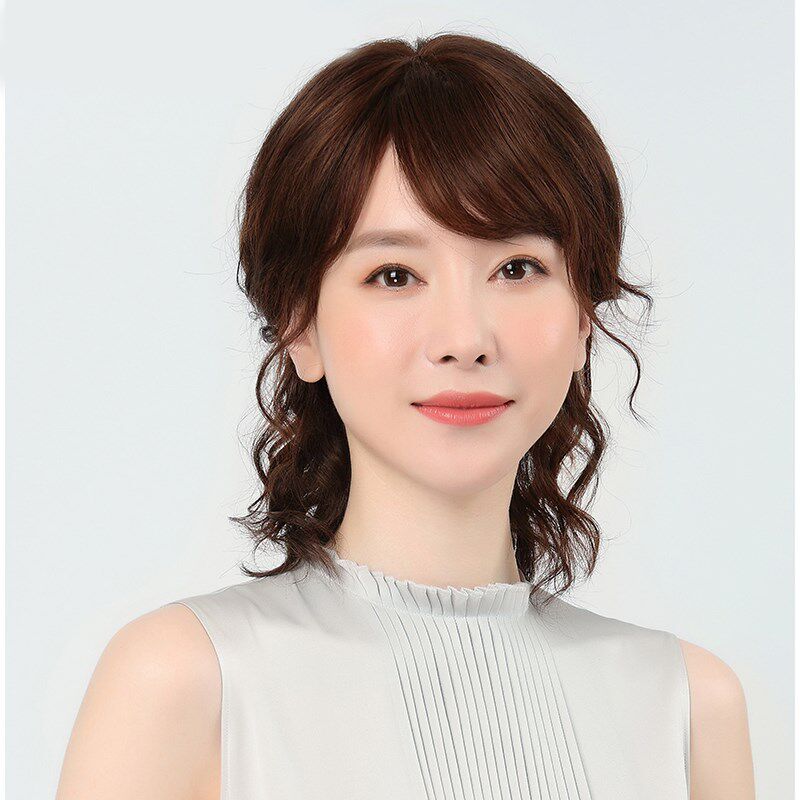 新品假发女中长发气质o短卷发中年妈妈发型全真发全头套自然光头