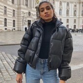 Leather Parkas Warm Short Thickq Women 极速Winter Coats