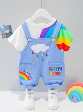 极速Boys straps suit infaunt 6 months thin clothes summer 2
