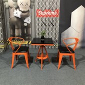 极速美式 酒e吧饭厅奶茶店复古工业风铁艺实木餐桌圆方形休闲桌椅