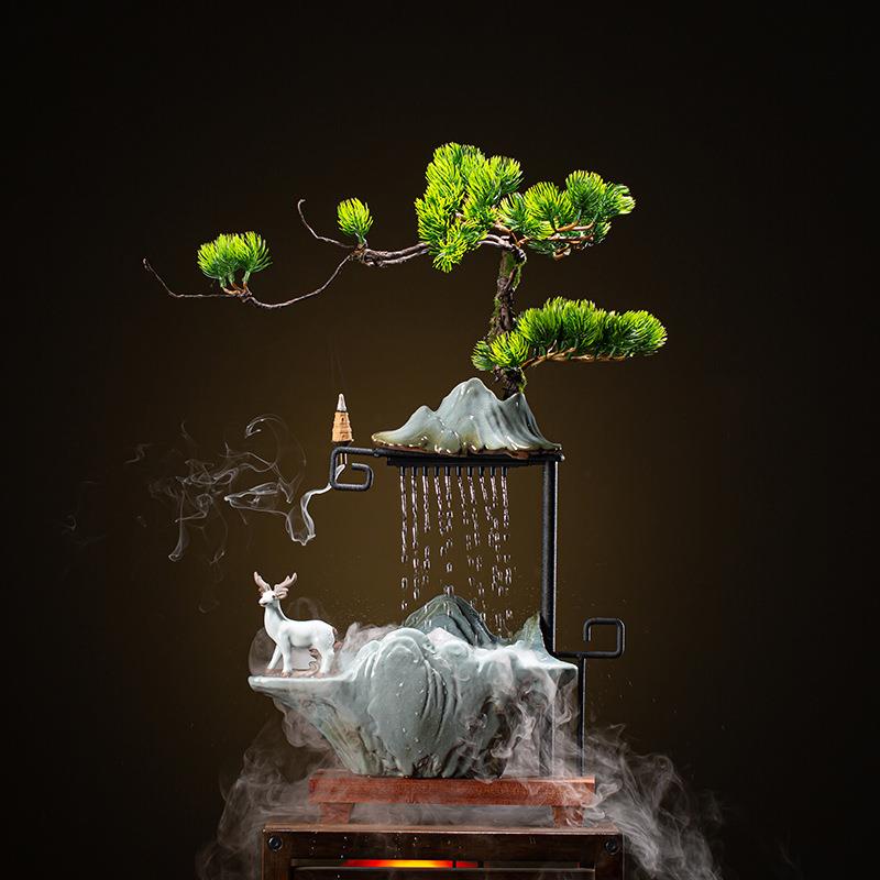 创意风水招财流水鹿摆件客厅玄关办公桌面喷泉加湿器乔迁开业礼品
