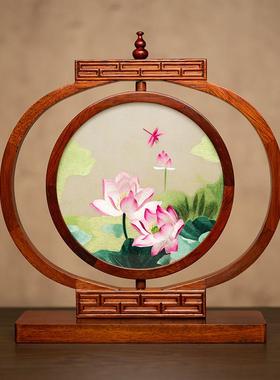 苏州绣美摆件刺绣新中式客厅装饰摆台创意桌面屏风中国风商务礼品