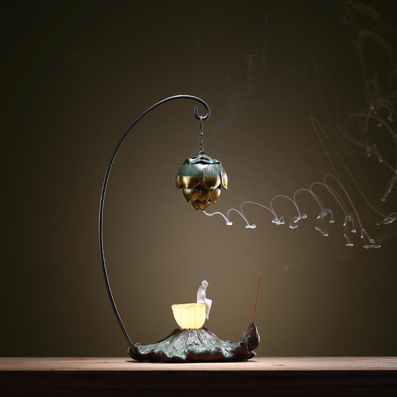 禅意倒流香炉摆件创意新中式客厅玄关茶室会所家用室内桌面香薰炉