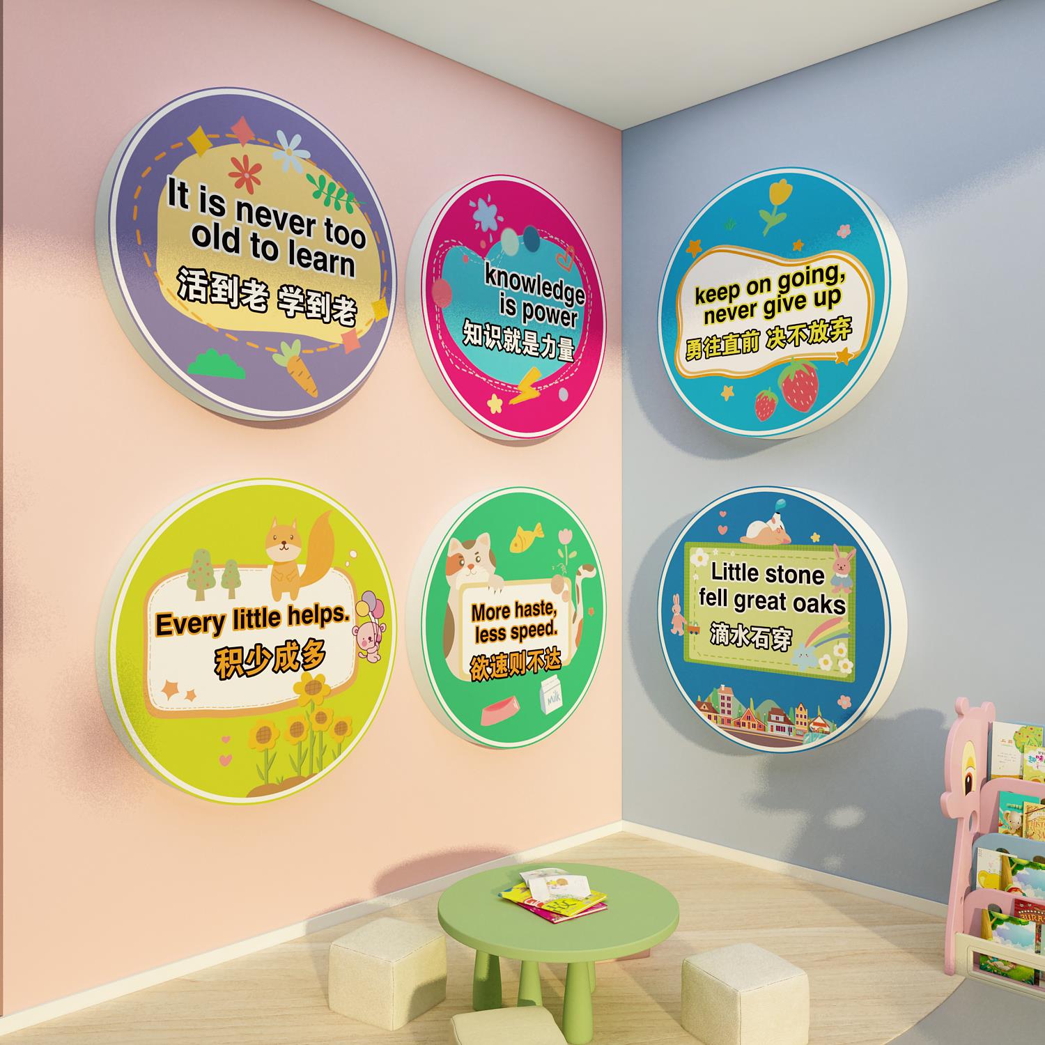 幼儿园墙面装饰工作室培训机构环创主题成品英语角教师文化布置贴