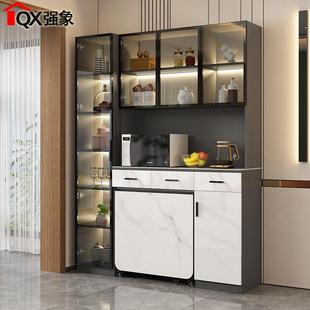 强象轻奢岩板餐柜一体靠墙高柜家用客饭厅折叠餐桌酒柜饭桌G87