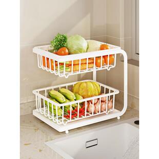 厨房蔬菜置物架菜篮子果蔬收纳筐家用台面双层新款洗菜水果沥水篮