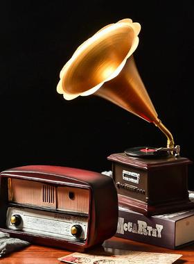 欧式复古摆件留声机创意家居客厅办公室小摆设北欧书柜酒柜装饰品