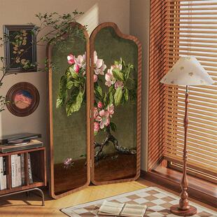 古典花枝实木屏风隔断家用客厅入户玄关沙发卧室床头遮挡移动折屏