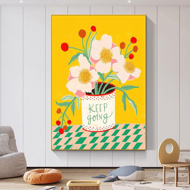 小清新蓝天白云小花朵装饰画卧室玄关客厅奶茶网红店铺背景墙挂画