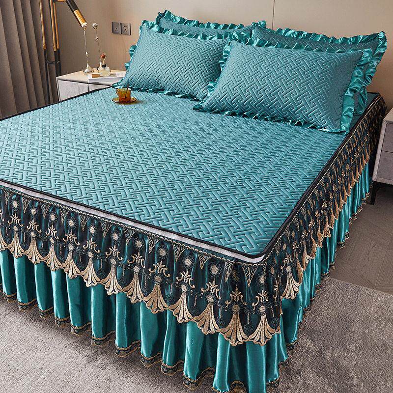 泰国天然乳胶凉席三件套可拆卸床裙冰丝席蕾丝床罩1.8M空调软席子