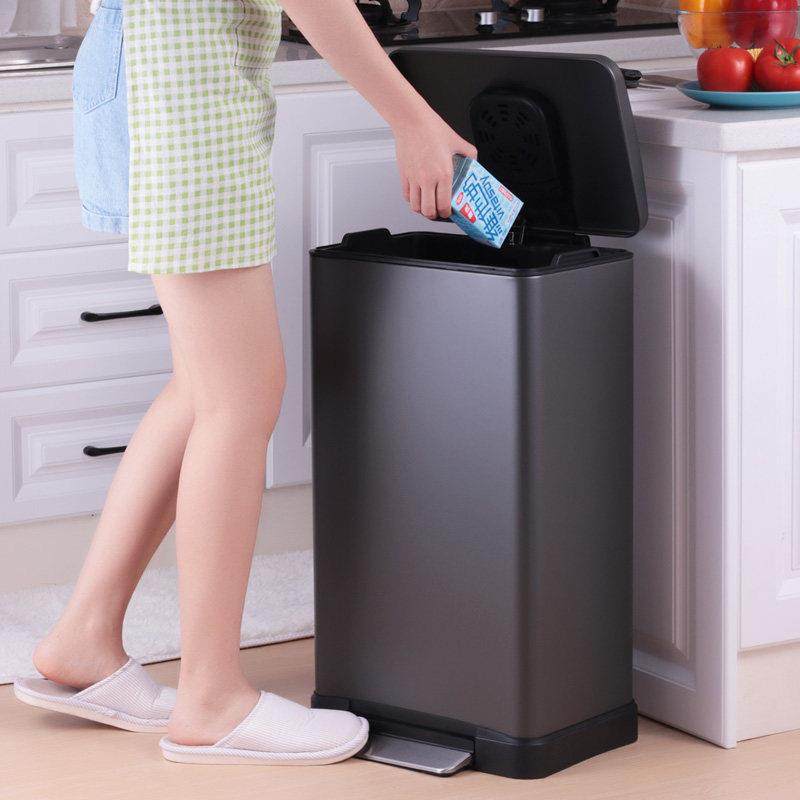 30升大容量加厚不锈钢客厅厨房垃圾桶免弯腰方形脚踩静音卫生桶