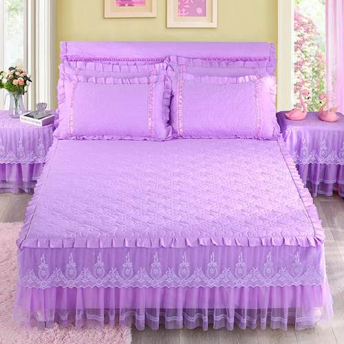 韩版蕾丝夹棉床裙加厚花边床罩床套1.5m1.8米床保护席梦思防滑套