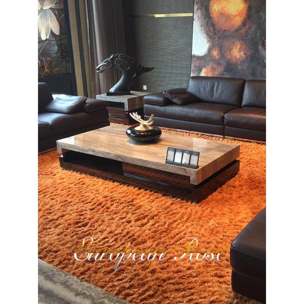 自然灰色石灰华大理石咖啡桌电视柜简约现代石茶几高端黑胡桃木可,住宅家具,茶几,淘宝优惠券,粉丝福利购,淘宝优惠卷