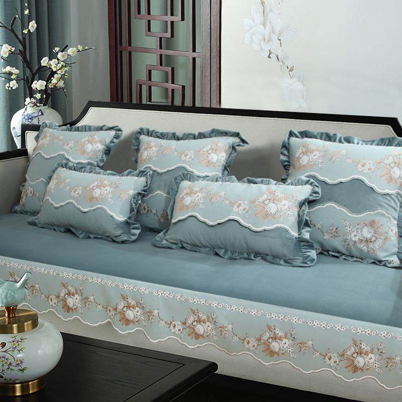 新中式沙发垫座垫套罩123组合垫子丝绒防滑实木中式沙发坐垫巾