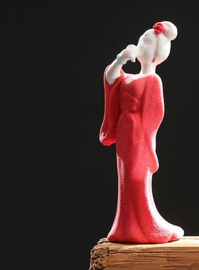 创意陶瓷手工人物古典仕女贵妃醉酒客厅玄关电视柜软装家居摆件