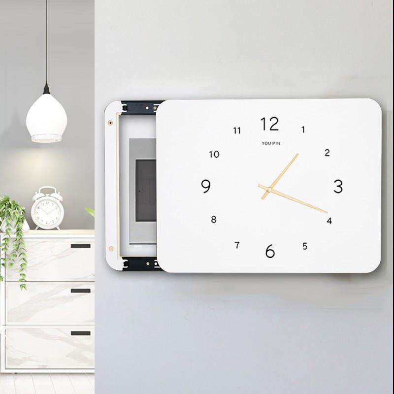 北欧风电表箱装饰画 画带钟表竖款时钟空气开 关电闸配电箱遮挡免