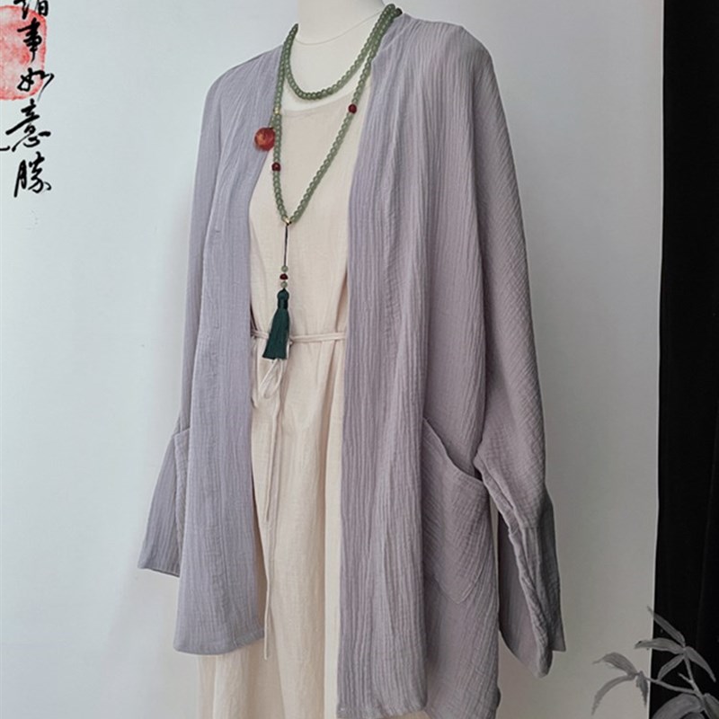茶服女禅a意文艺中国风套装2024夏季新款中式防晒开衫薄款棉麻素