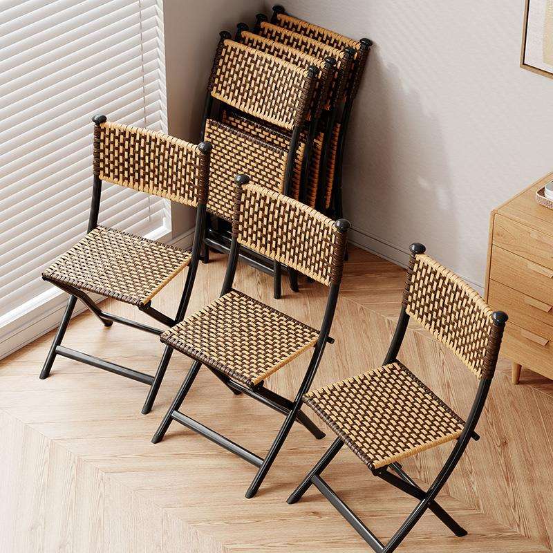 折叠椅阳台藤编靠背小椅子家用休闲餐椅舒服久坐户外藤椅马扎凳子