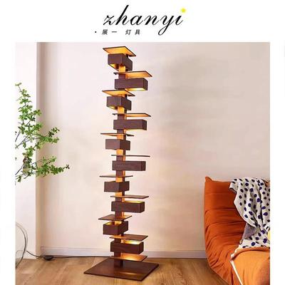 流水别墅落地灯 设计师简约客厅仿木纹 光影艺术摆件装饰灯