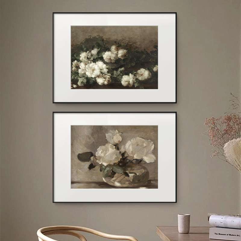 复古植物花卉花朵静物装饰画法式墙壁画欧式餐厅墙面艺术挂画摆画图片
