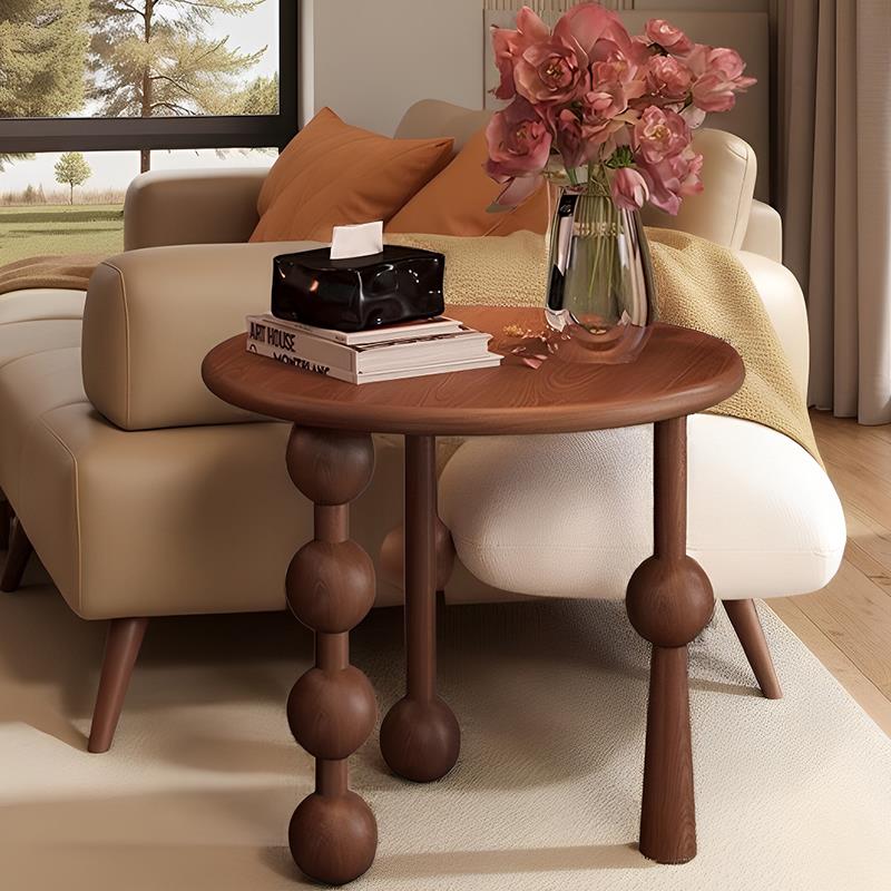 A6T法式复古实木小茶几客厅家用边几美式中古风阳台置物圆形小茶