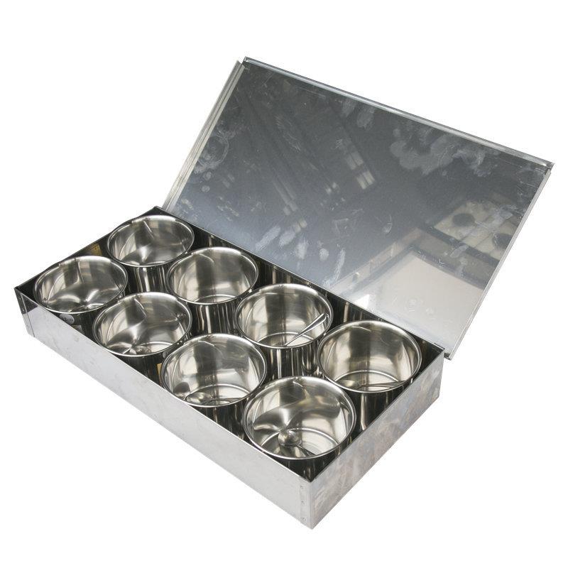 BC10不锈钢圆格加厚大号调料盒4格6味8味盒带盖留样盒方盒调料罐