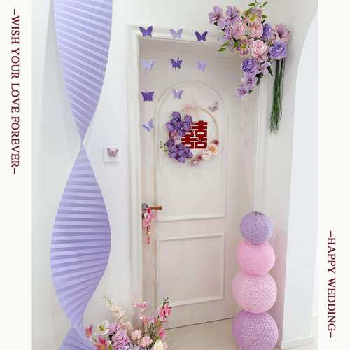 房门角仿真花婚房布置装饰男女方卧室门结婚用门上挂饰仿真花布置