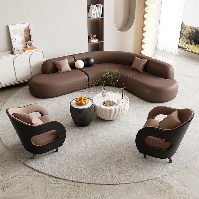Mt高档客厅弧形沙发院会客厅转角接待沙发全套豪华拼接储物高
