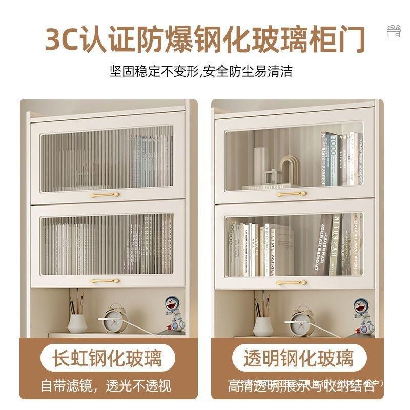 折叠书桌书架一体卧室书柜连体学生家用学习桌奶油实木儿童电脑桌