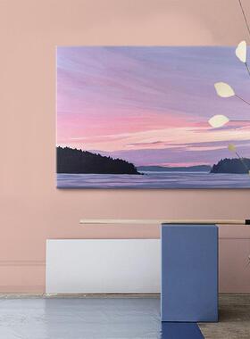 晚雾 北欧纯手绘简约风景油画客厅大尺寸装饰画民宿高端艺术壁画