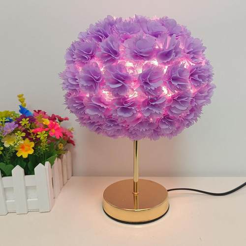 跨境新款金杆布艺玫瑰花台灯少女婚房卧室摆件房间装饰床头小台灯