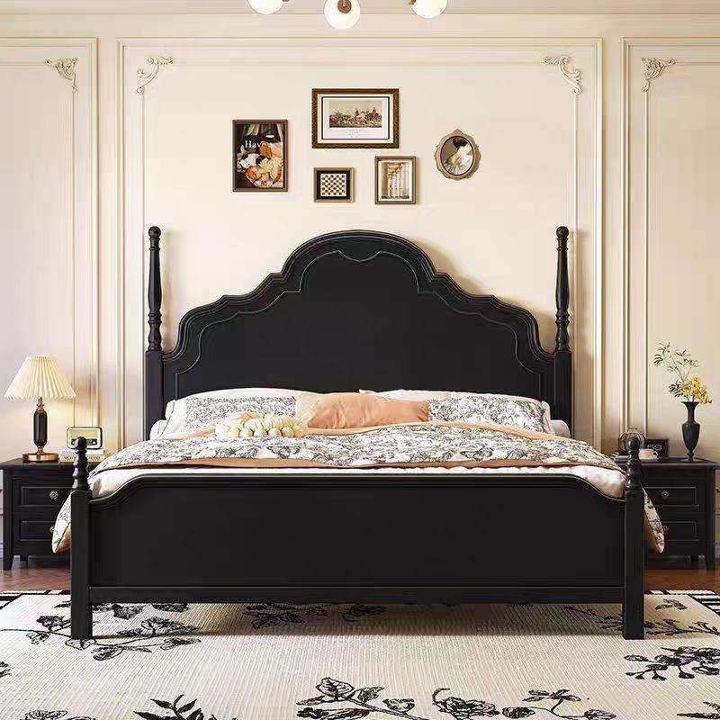 美式复古实木床法式1.8m黑色主卧储物双人床现代简约风公主床1.5m