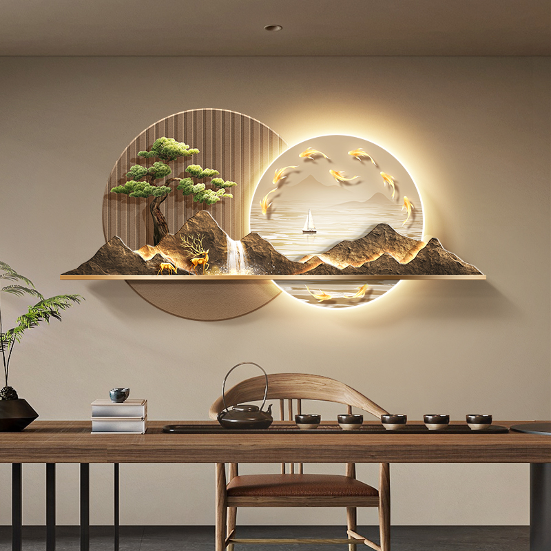 速发新中式客厅装饰画茶客松沙发背景墙挂画室气山水迎大办公壁画