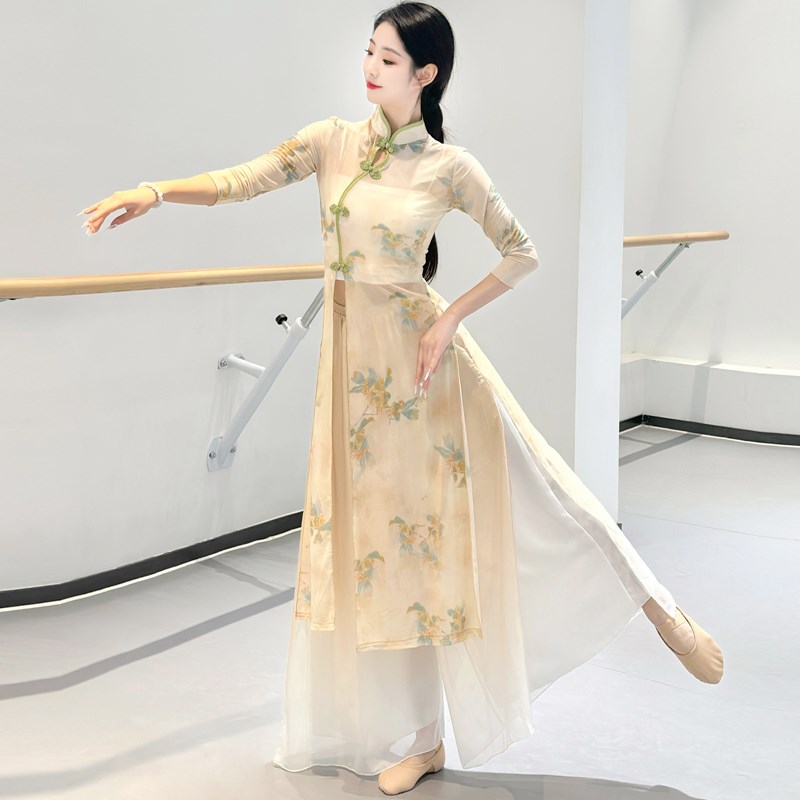 速发旗袍舞蹈服弹力中国舞表典服身韵练功服成人舞蹈古演舞演出服