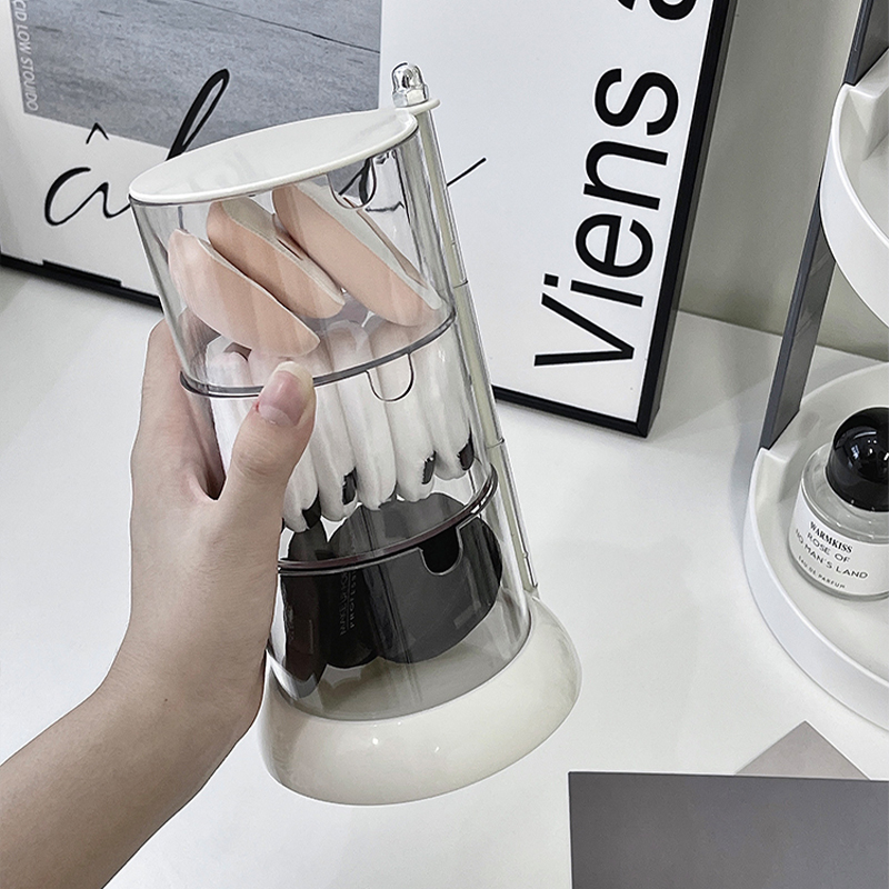 速发粉盒收纳扑旋转防尘梳妆台美刷蛋架子气垫化妆妆棉首饰置物架