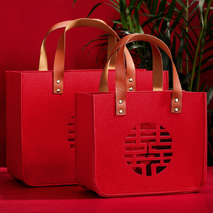 速发手提毛毡袋结婚新礼手拎大婚礼伴手礼包号礼品袋新娘包娘金袋