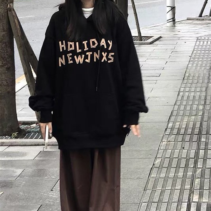 速发黑色卫衣hiphop高街小众连帽加绒冬季宽松大码外套上衣