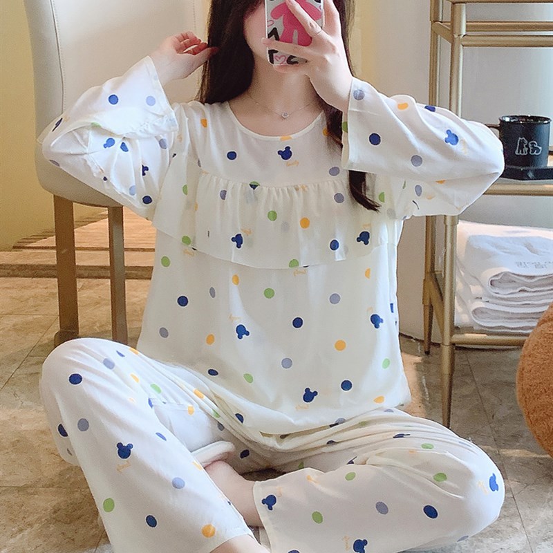 速发薄造点棉绸睡衣夏季韩版宽松家居服轻防款长袖空调房人凸棉套