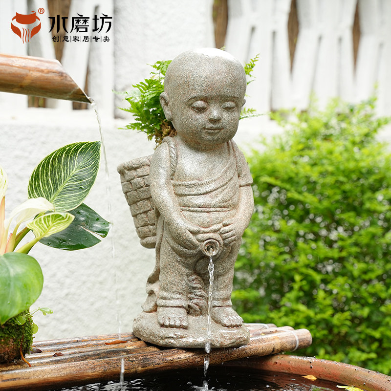 速发观磨坊庭院花园尿尿童子景水装饰创意撒尿小孩流水摆件循环水