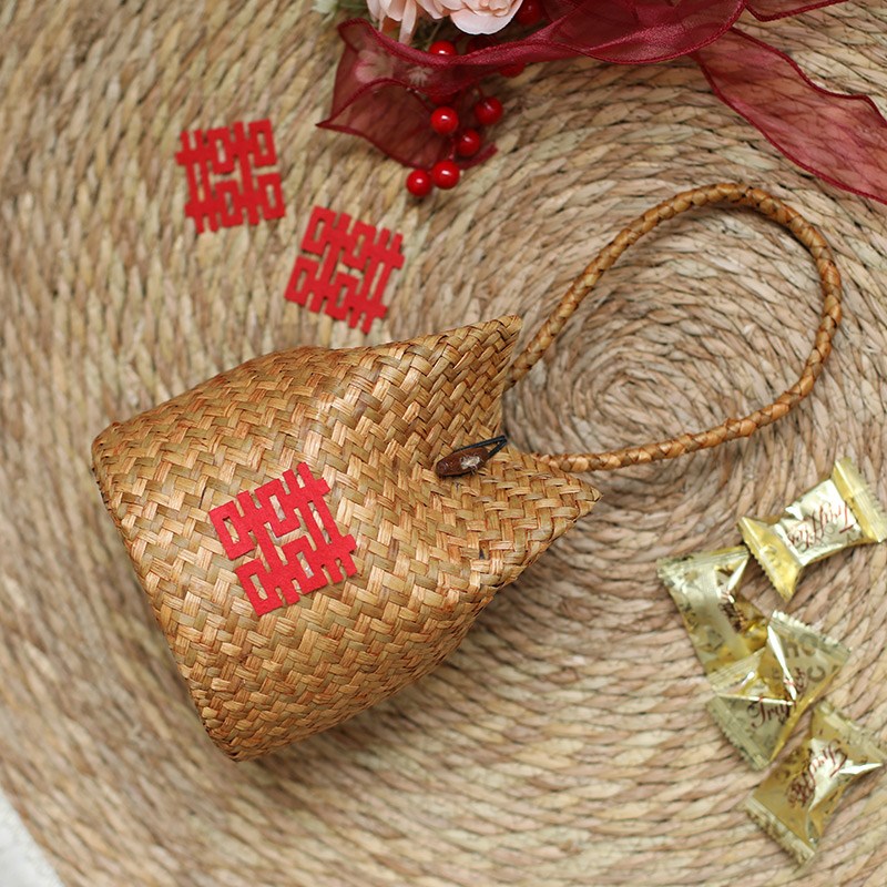 速发草编手提袋买菜拎包汉服拍照道具创意礼品包装袋