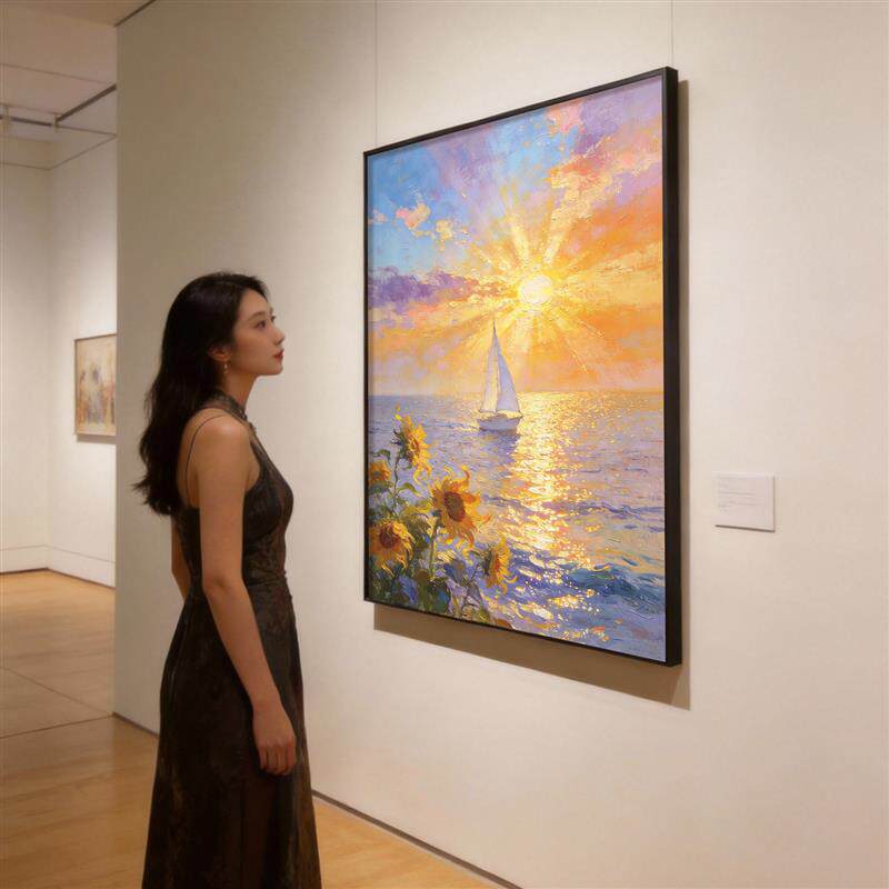 现货《向阳而歌》手绘油s画玄关装饰画向日葵挂画客厅日出印象肌