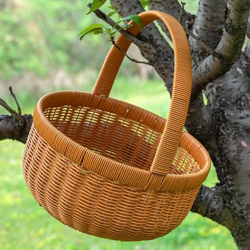 速发仿藤编制手篮篮圆形收纳篮户外野餐提水果礼品篮鸡蛋采摘篮菜