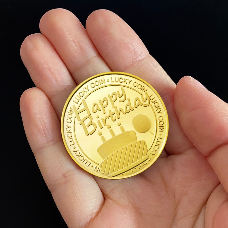 速发生日小币蛋糕纪念章聚会邀请 指尖幸运币情侣属品金饰硬礼品