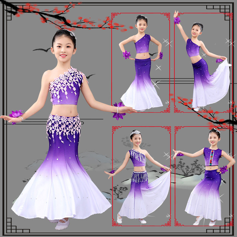 速发少儿傣舞服蹈演出表演族演出服装儿童幼儿孔雀舞鱼尾裙彩云之